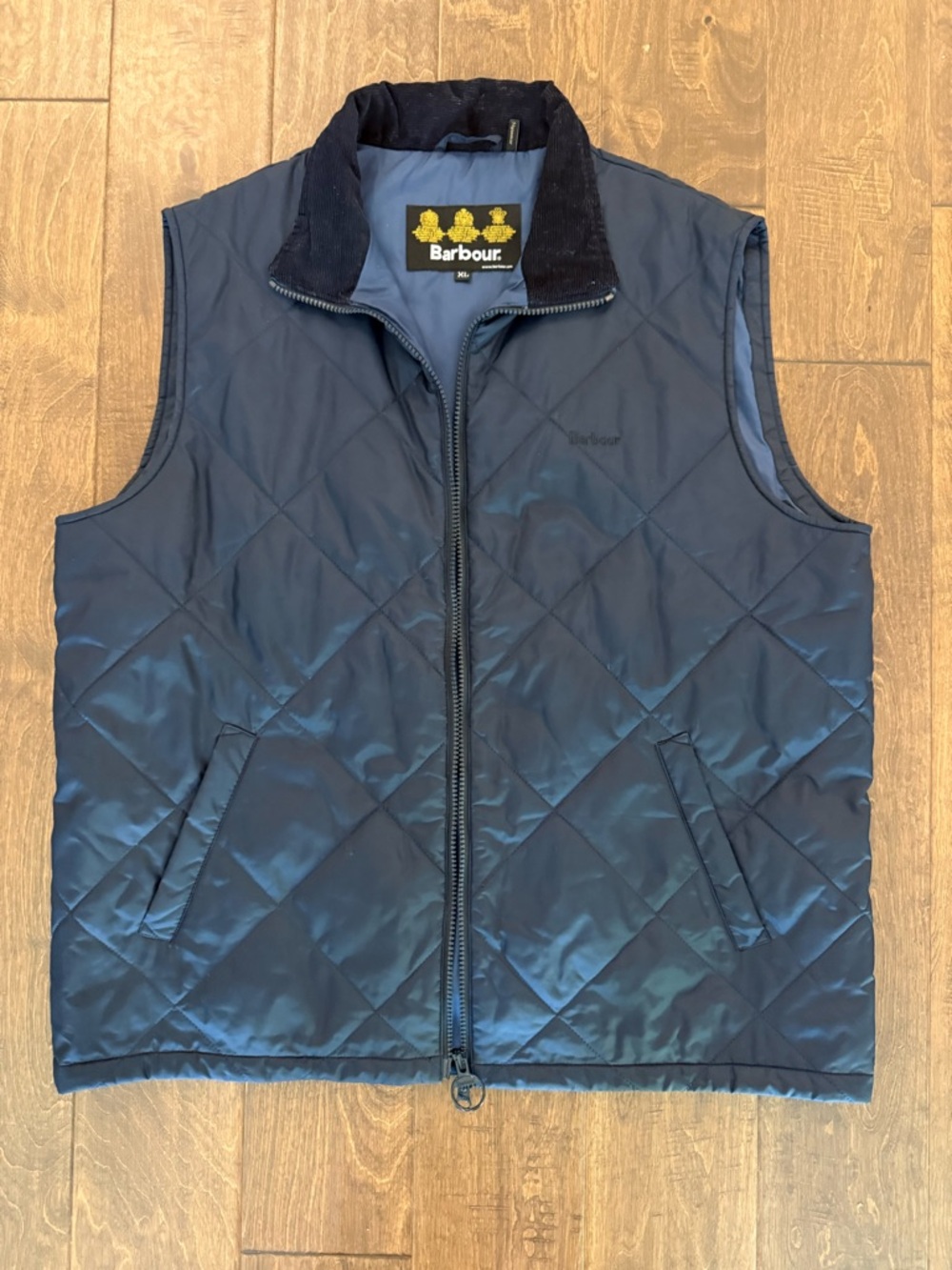 Barbour Navy Quilted Zip-Front Vest with Corduroy Collar